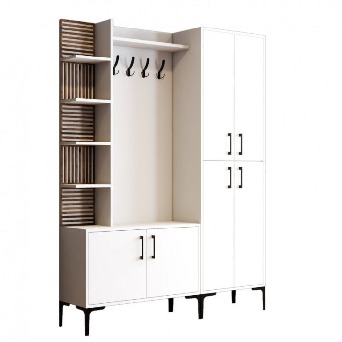 Cuier hol cu dulap Model ViyanaDA, Alb, 150x35x200 cm Cuier hol cu dulap Model ViyanaDA, Alb, 150x35x200 cm