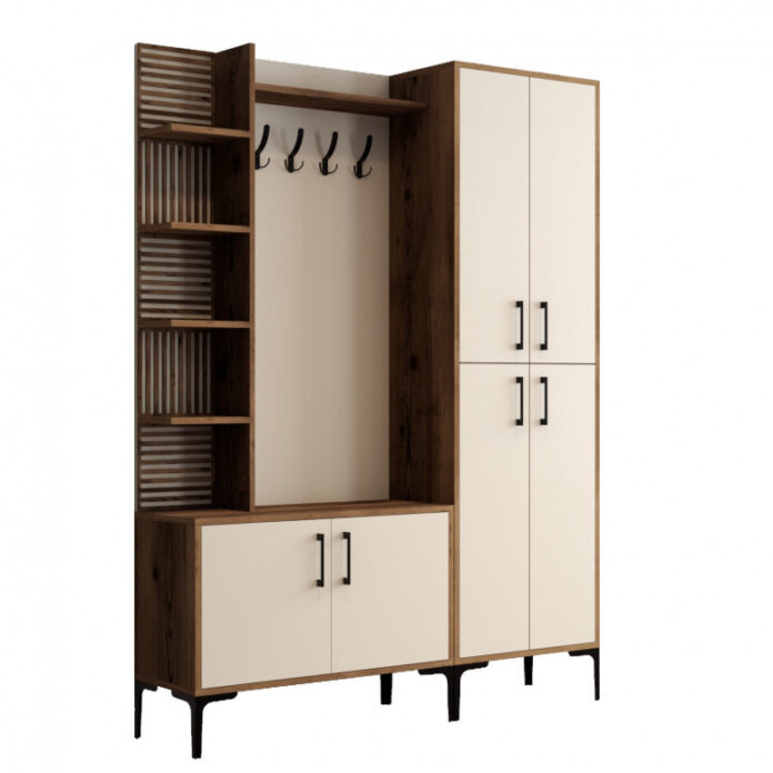 Cuier hol cu dulap Model ViyanaDA, Nuc/Crem, 150x35x200 cm Cuier hol cu dulap Model ViyanaDA, Nuc/Crem, 150x35x200 cm