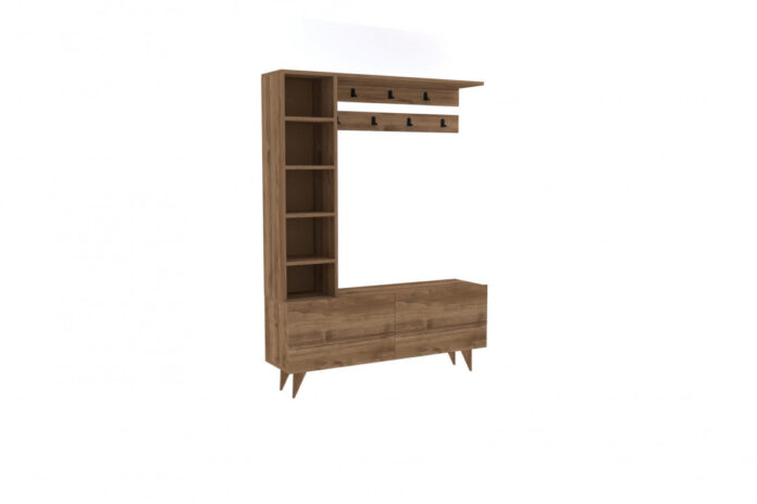 Cuier hol cu dulap si rafturi Model Hale, Nuc, 120x32x161.8 cm Cuier hol cu dulap si rafturi Model Hale, Nuc, 120x32x161.8 cm