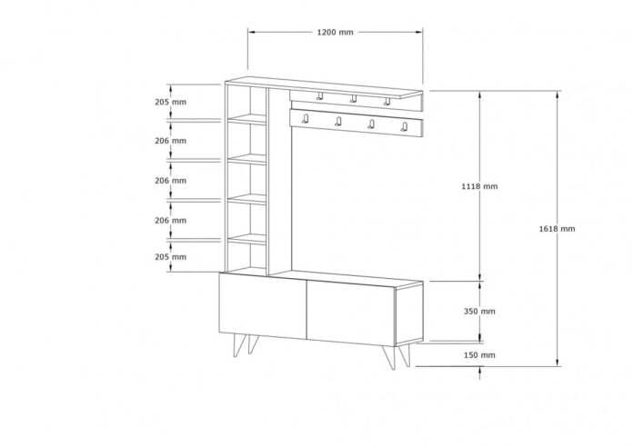 Cuier hol cu dulap si rafturi Model Hale, Nuc, 120x32x161.8 cm Cuier hol cu dulap si rafturi Model Hale, Nuc, 120x32x161.8 cm