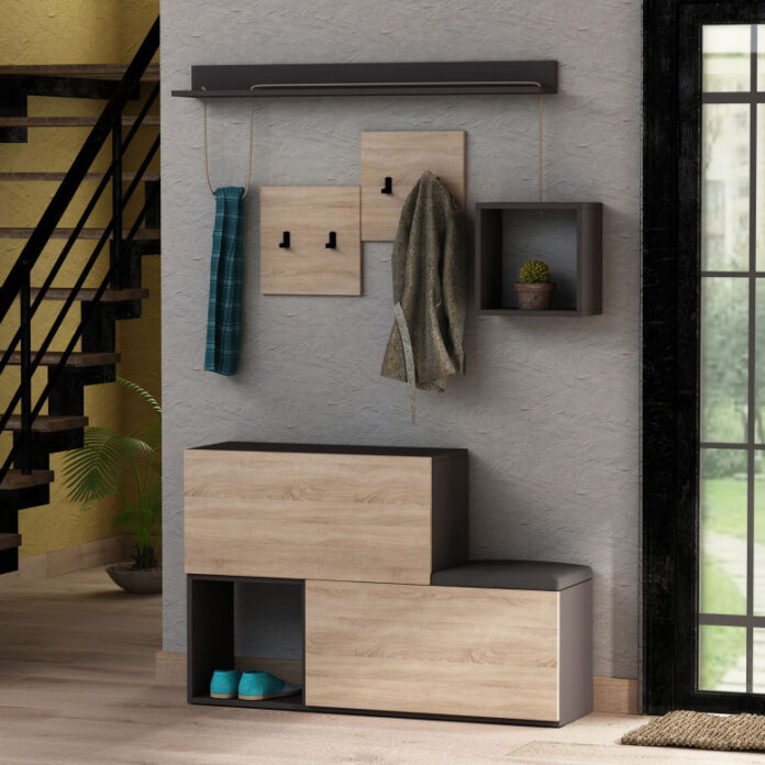 Cuier hol Model Holdon, Antracit/Stejar sonoma, 120x40x78 cm Cuier hol Model Holdon, Antracit/Stejar sonoma, 120x40x78 cm