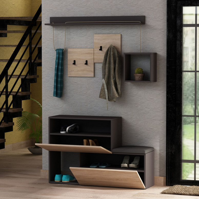 Cuier hol Model Holdon, Antracit/Stejar sonoma, 120x40x78 cm Cuier hol Model Holdon, Antracit/Stejar sonoma, 120x40x78 cm