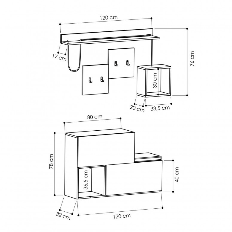Cuier hol Model Holdon, Antracit/Stejar sonoma, 120x40x78 cm Cuier hol Model Holdon, Antracit/Stejar sonoma, 120x40x78 cm