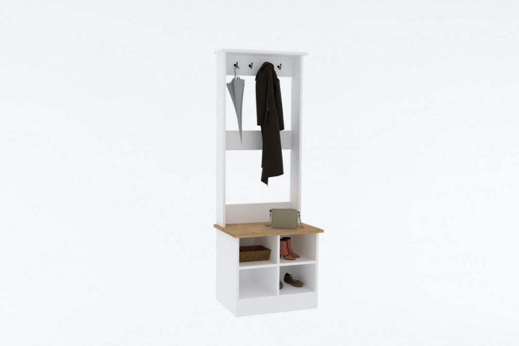 Cuier hol Model Mare, Stejar/Alb, 64x43x175 cm
