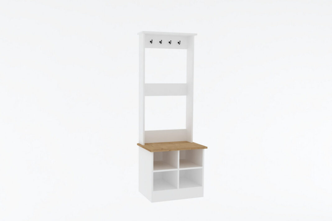 Cuier hol Model Mare, Stejar/Alb, 64x43x175 cm