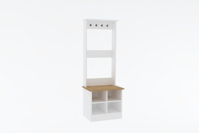 Cuier hol Model Mare, Stejar/Alb, 64x43x175 cm