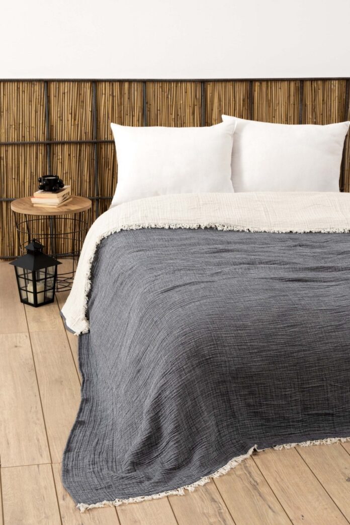 Cuvertura pentru Pat Dublu Model Muslin Anthracite Cuvertura pentru Pat Dublu Model Muslin Anthracite