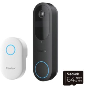 Kit sonerie wireless WiFi dual band Reolink D340B+CHIME+64GB, 4 MP, 1.2 mm, 2.4-5 GHz, 7000 mAh, PIR, microfon si difuzor, slot card Kit sonerie wireless WiFi dual band Reolink D340B+CHIME+64GB, 4 MP, 1.2 mm, 2.4-5 GHz, 7000 mAh, PIR, microfon si difuzor, slot card