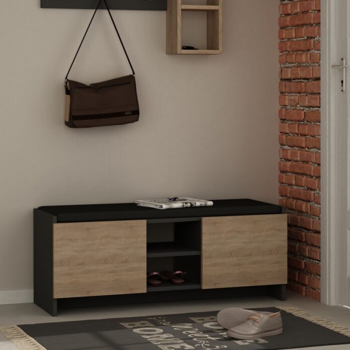 Dulap de pantofi cu banca Zulla Antracit 110x43x37 cm Dulap de pantofi cu banca Zulla Antracit 110x43x37 cm