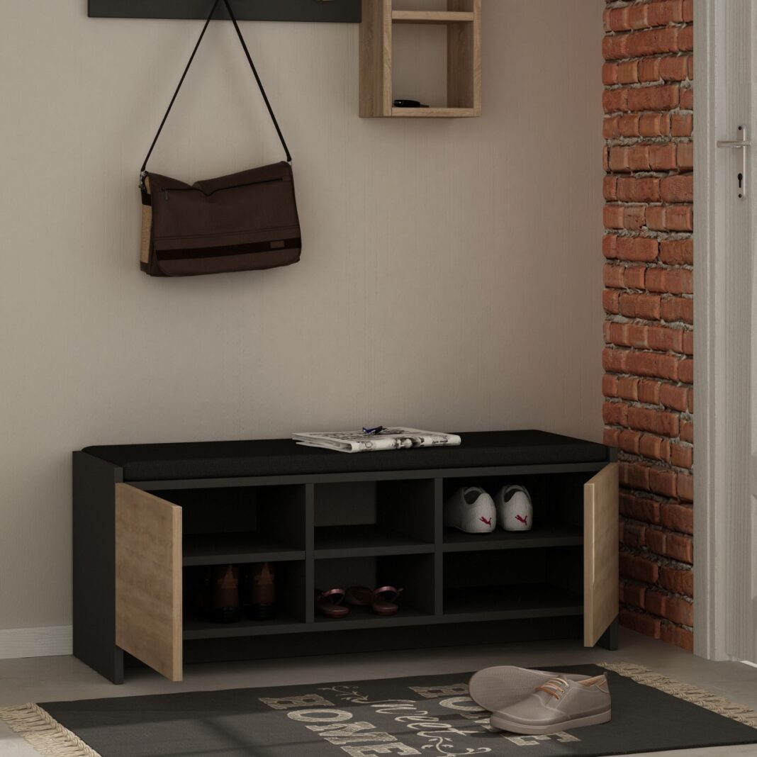 Dulap de pantofi cu banca Zulla Antracit 110x43x37 cm Dulap de pantofi cu banca Zulla Antracit 110x43x37 cm
