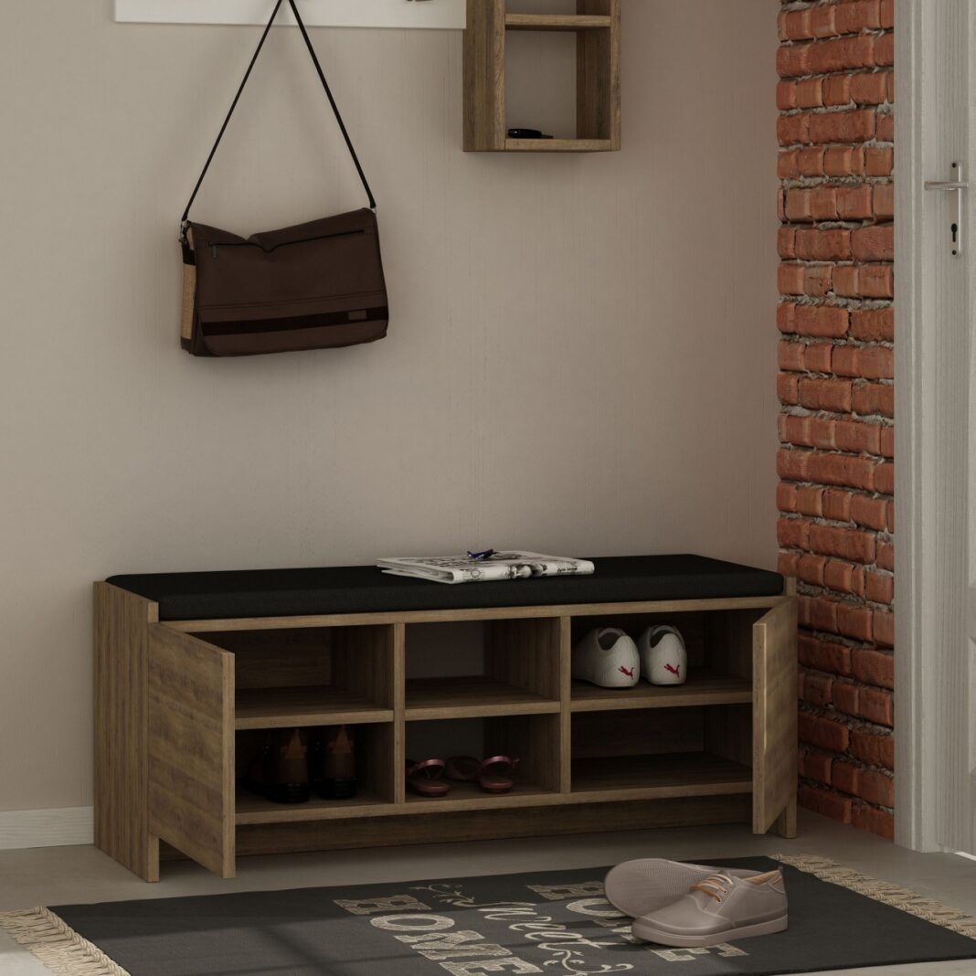 Dulap de pantofi cu banca Zulla Stejar 110x43x37 cm Dulap de pantofi cu banca Zulla Stejar 110x43x37 cm