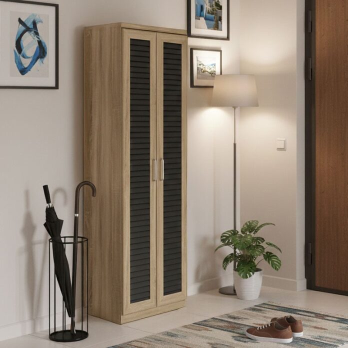 Dulap de pantofi Sante, sonoma/gri închis, 60x37x183 cm Dulap de pantofi Sante, sonoma/gri închis, 60x37x183 cm