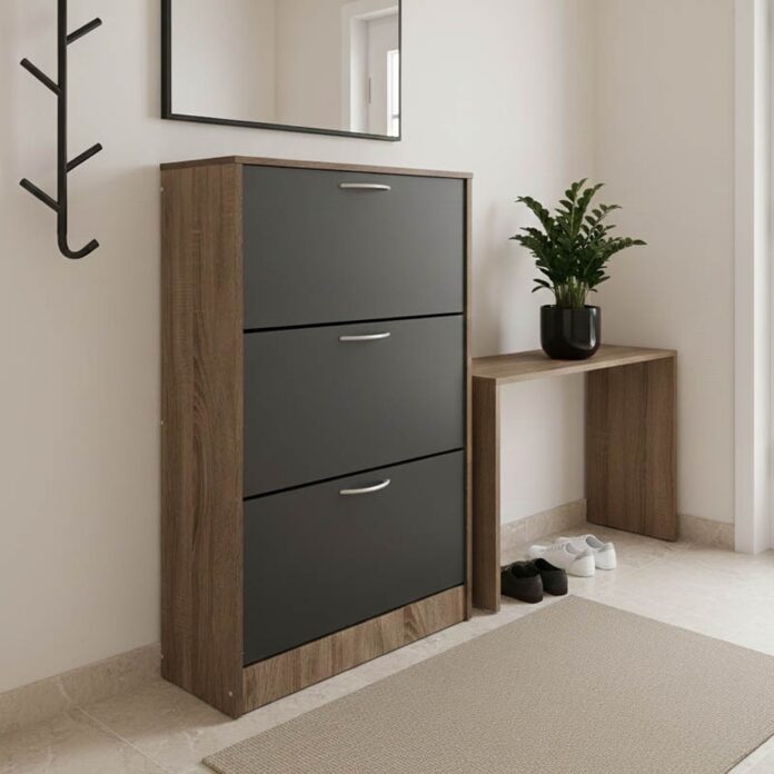 Dulap de pantofi Savaz, natural/antracit, 60x24x114 cm Dulap de pantofi Savaz, natural/antracit, 60x24x114 cm