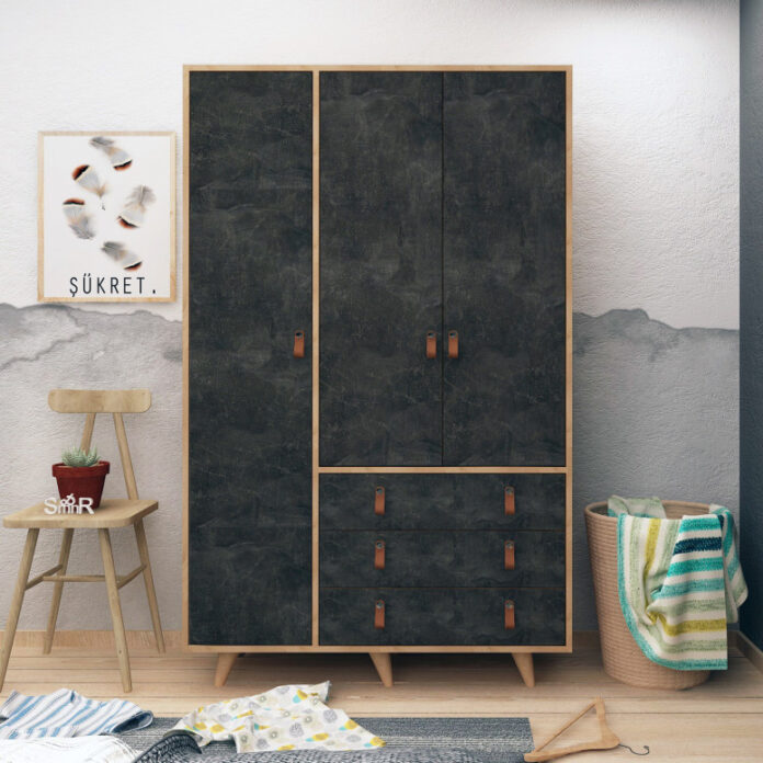 Dulap haine Model Chunky, Stejar/Ciment, 120x52x187 cm Dulap haine Model Chunky, Stejar/Ciment, 120x52x187 cm