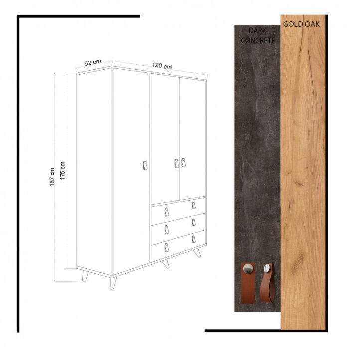 Dulap haine Model Chunky, Stejar/Ciment, 120x52x187 cm Dulap haine Model Chunky, Stejar/Ciment, 120x52x187 cm