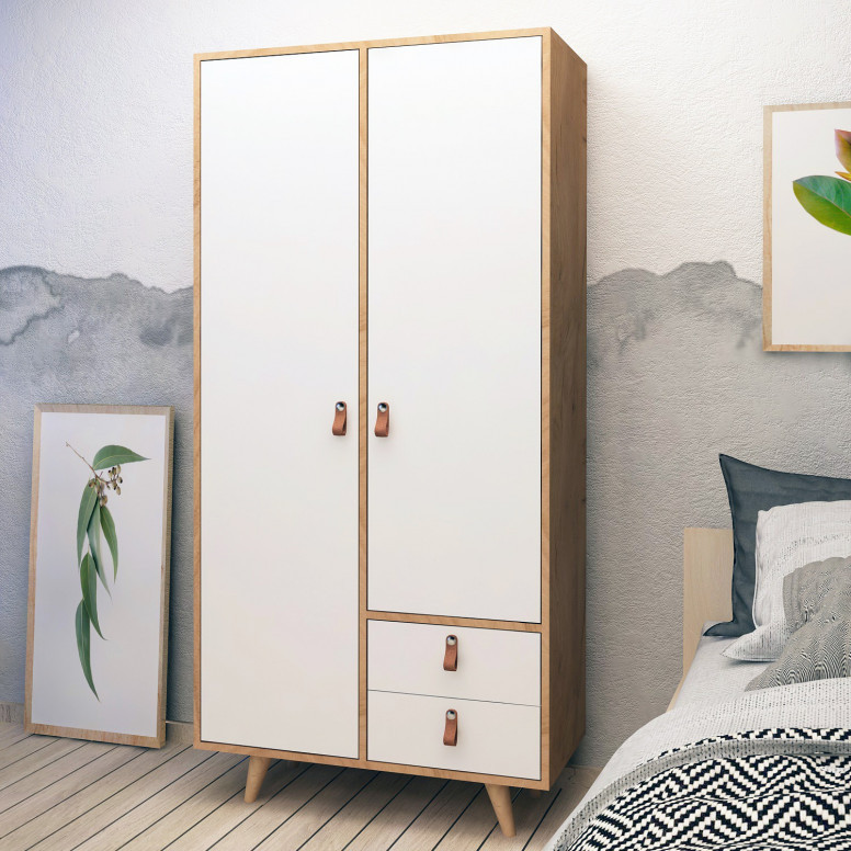 Dulap haine Model Musso, Stejar/Alb, 100x52x190 cm Dulap haine Model Musso, Stejar/Alb, 100x52x190 cm