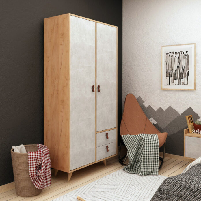 Dulap haine Model Suwon, Stejar/Gri deschis, 100x52x190 cm