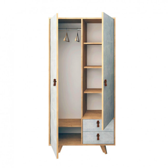 Dulap haine Model Suwon, Stejar/Gri deschis, 100x52x190 cm