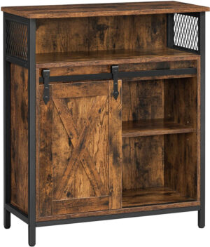 Dulap multifuncțional VASAGLE, cu ușă glisantă tip hambar, Maro Rustic/Negru, 70 × 30 × 80 cm Dulap multifuncțional VASAGLE, cu ușă glisantă tip hambar, Maro Rustic/Negru, 70 × 30 × 80 cm