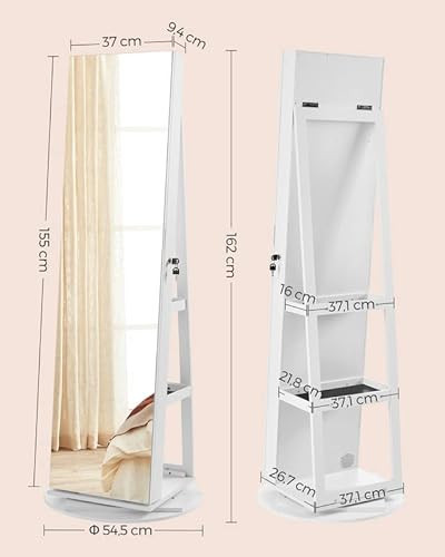 Dulap pentru bijuterii, Songmics, Alb, 55x55x162 cm Dulap pentru bijuterii, Songmics, Alb, 55x55x162 cm