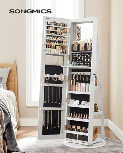 Dulap pentru bijuterii, Songmics, Alb, 55x55x162 cm Dulap pentru bijuterii, Songmics, Alb, 55x55x162 cm