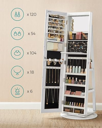 Dulap pentru bijuterii, Songmics, Alb, 55x55x162 cm Dulap pentru bijuterii, Songmics, Alb, 55x55x162 cm