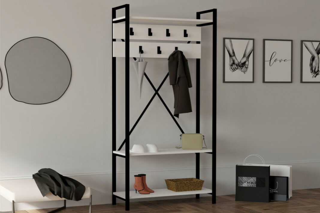 Dulap pentru hol Model Andy, Alb/Gri, 90x34x180 cm Dulap pentru hol Model Andy, Alb/Gri, 90x34x180 cm
