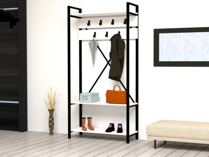 Dulap pentru hol Model Andy, Alb/Gri, 90x34x180 cm Dulap pentru hol Model Andy, Alb/Gri, 90x34x180 cm