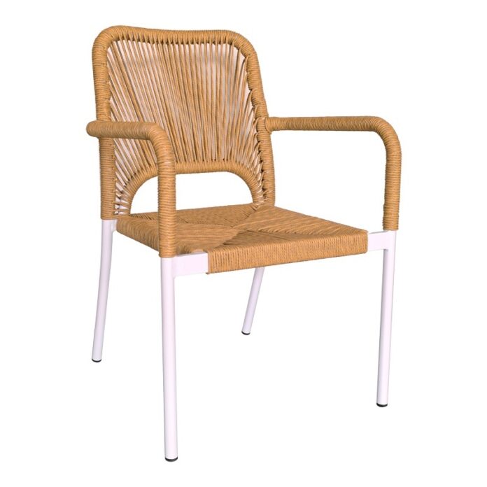 Fotoliu de exterior, Model Norture, culoare alb si natural, aluminiu si poliratan, 57x61x85 cm Fotoliu de exterior, Model Norture, culoare alb si natural, aluminiu si poliratan, 57x61x85 cm