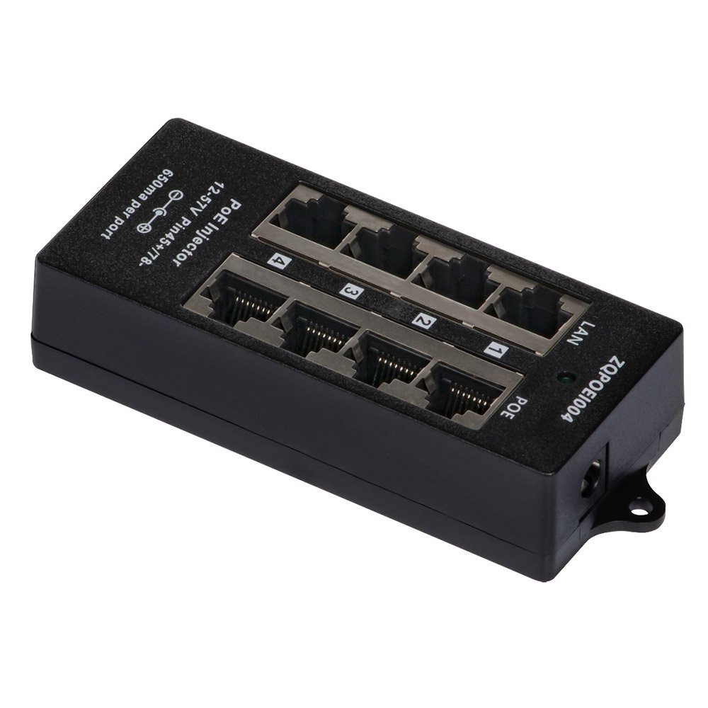 Injector PoE cu 4 porturi N9209, mufa DC, 57V, pasiv Injector PoE cu 4 porturi N9209, mufa DC, 57V, pasiv