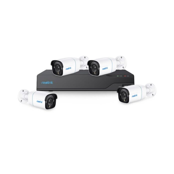 Sistem supraveghere exterior IP basic Reolink KIT-RLK-4EXTIP-8MP-30M-P-M, 4 camere, 4K, IR 30 m, 4 mm, microfon, slot card SD, PoE, HDD 2 TB