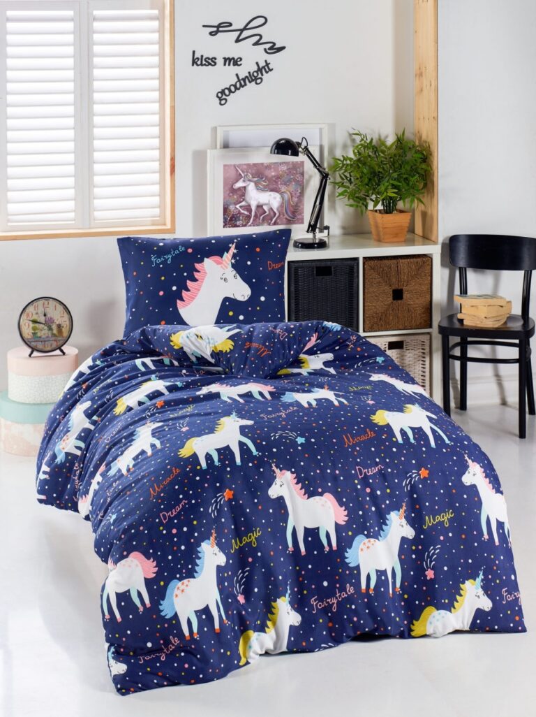 Lenjerie de pat 1 Persoana Model Magic Unicorn