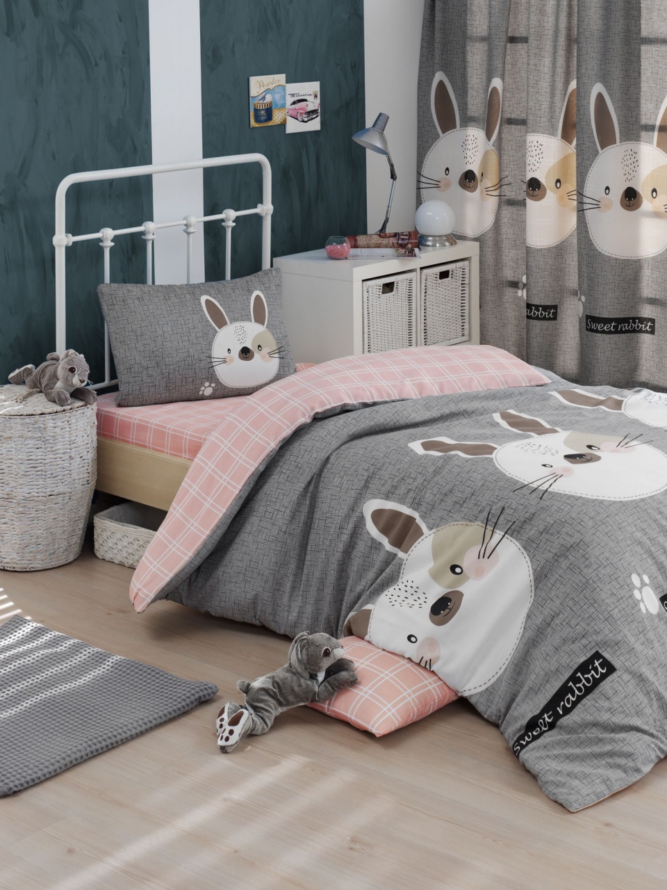 Lenjerie de pat 1 Persoana Model Tavşancık Light Brown, Grey, Pink Lenjerie de pat 1 Persoana Model Tavşancık Light Brown, Grey, Pink