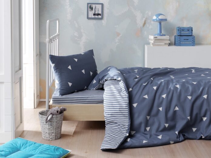 Lenjerie de pat 1 Persoana Model Üçgen Blue