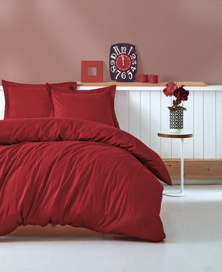 Lenjerie de pat dublu, Bumbac 100% Satinat Model Stripe Claret Red