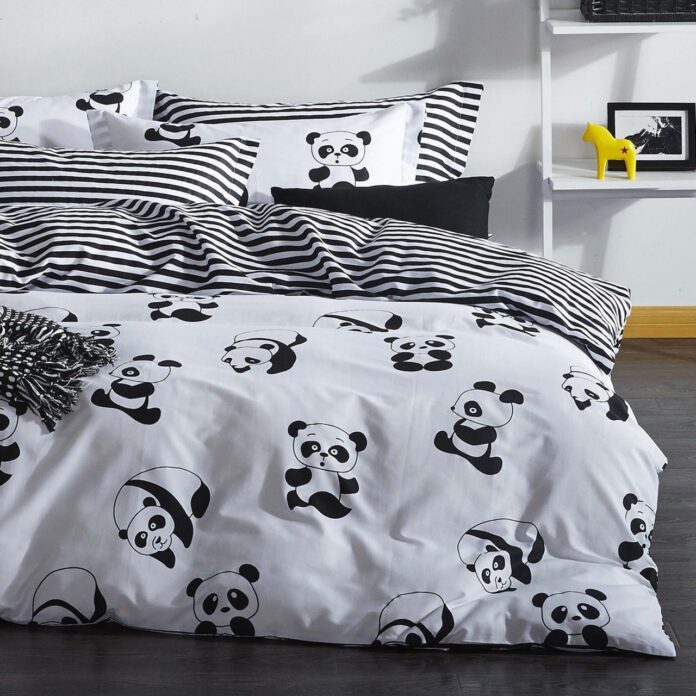 Lenjerie de pat dublu Model Panda Black Lenjerie de pat dublu Model Panda Black