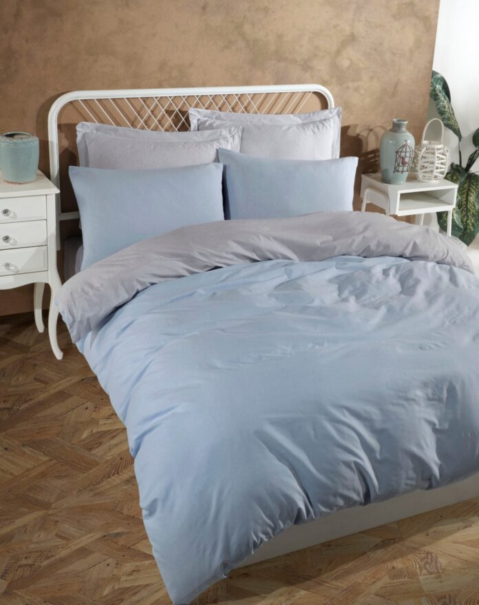 Lenjerie de pat dublu Model Solid Light Blue, Grey Lenjerie de pat dublu Model Solid Light Blue, Grey