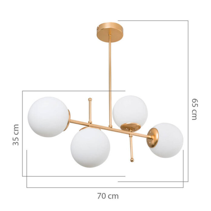 Lustra cu patru lumini PWL-1128, E27, auriu, 70x20x65 cm Lustra cu patru lumini PWL-1128, E27, auriu, 70x20x65 cm