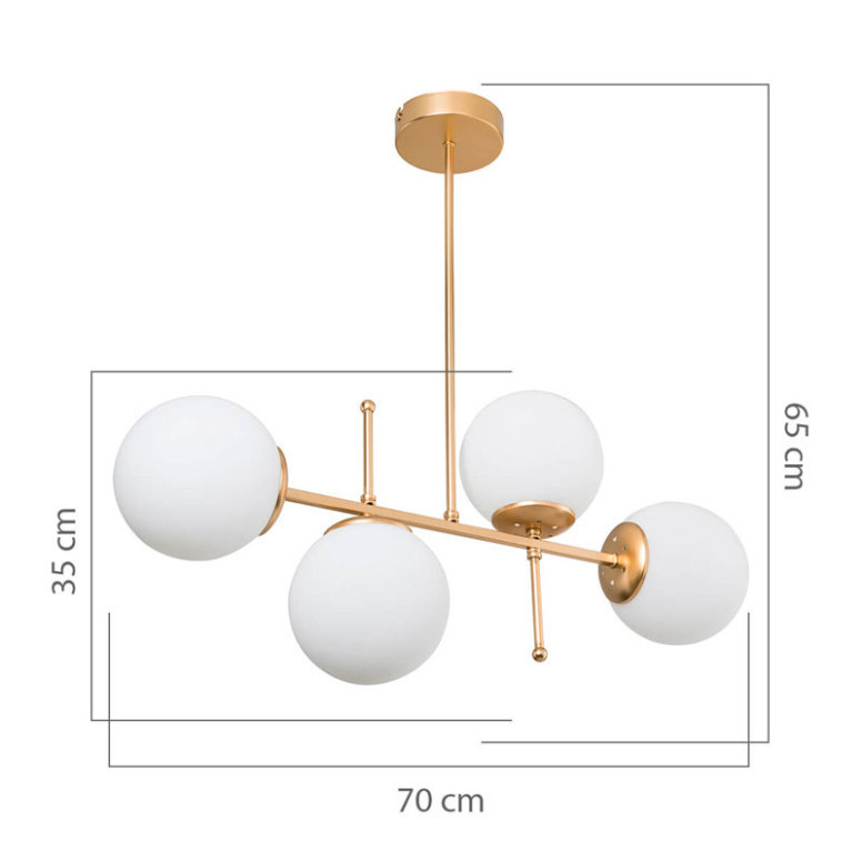 Lustra cu patru lumini PWL-1128, E27, auriu, 70x20x65 cm Lustra cu patru lumini PWL-1128, E27, auriu, 70x20x65 cm