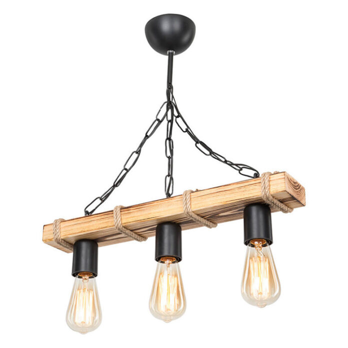 Lustra cu trei lumini PWL-1027, E27 natural-negru 48.5x10x47 cm Lustra cu trei lumini PWL-1027, E27 natural-negru 48.5x10x47 cm