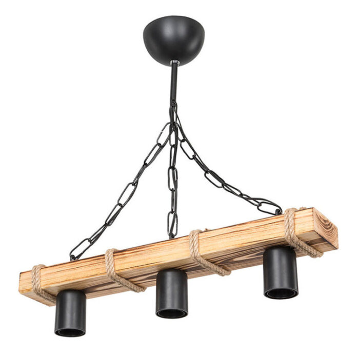 Lustra cu trei lumini PWL-1027, E27 natural-negru 48.5x10x47 cm Lustra cu trei lumini PWL-1027, E27 natural-negru 48.5x10x47 cm