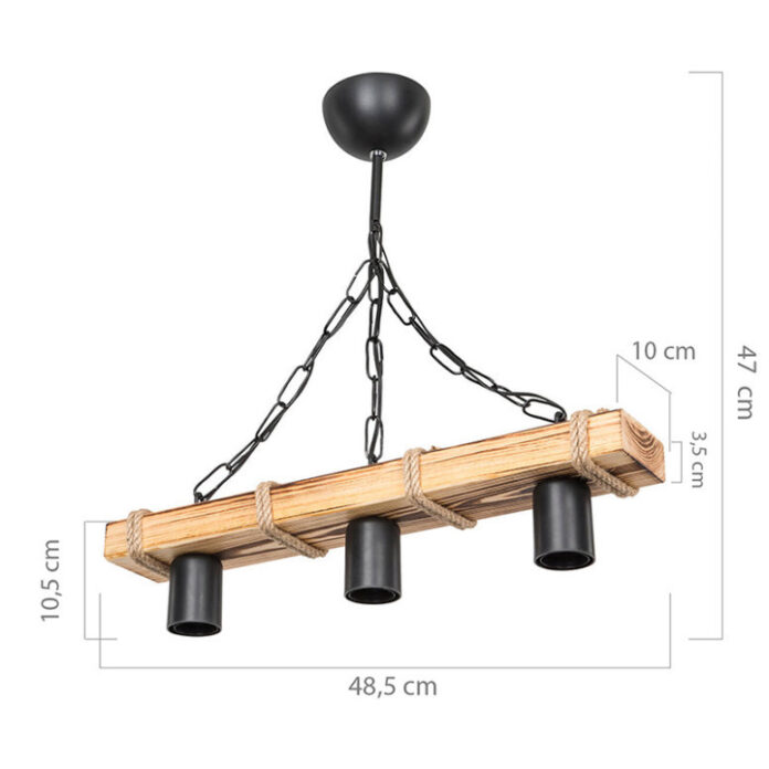 Lustra cu trei lumini PWL-1027, E27 natural-negru 48.5x10x47 cm Lustra cu trei lumini PWL-1027, E27 natural-negru 48.5x10x47 cm
