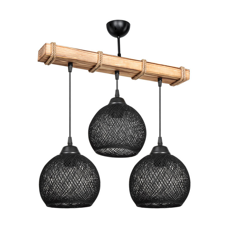 Lustra cu trei lumini PWL-1120, E27 negru-natural, 50x20x63 cm Lustra cu trei lumini PWL-1120, E27 negru-natural, 50x20x63 cm