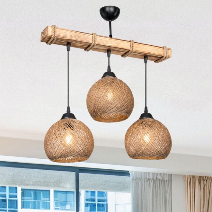 Lustra cu trei lumini PWL-1120, E27 nuc-bej 50x18x63 cm Lustra cu trei lumini PWL-1120, E27 nuc-bej 50x18x63 cm