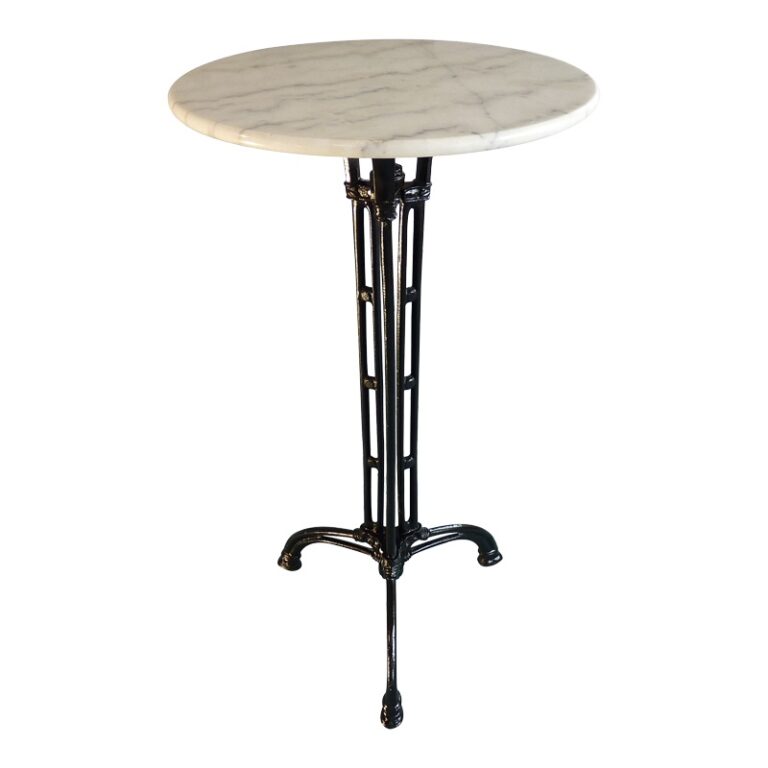 Masa de Bar pentru Exterior Model Meppo, Alb marmorat/Negru, D60x107.8 cm