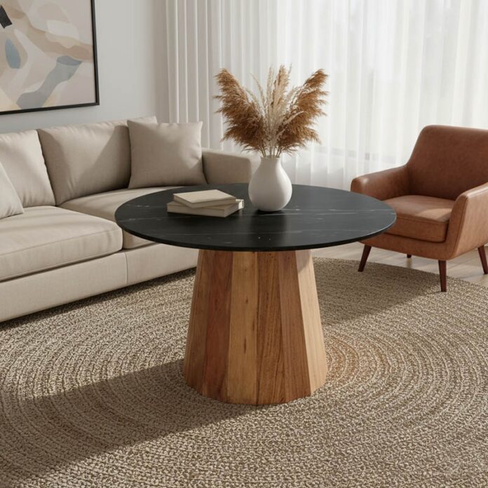 Masă Ezerdian, natural/negru, 120x120x76 cm Masă Ezerdian, natural/negru, 120x120x76 cm