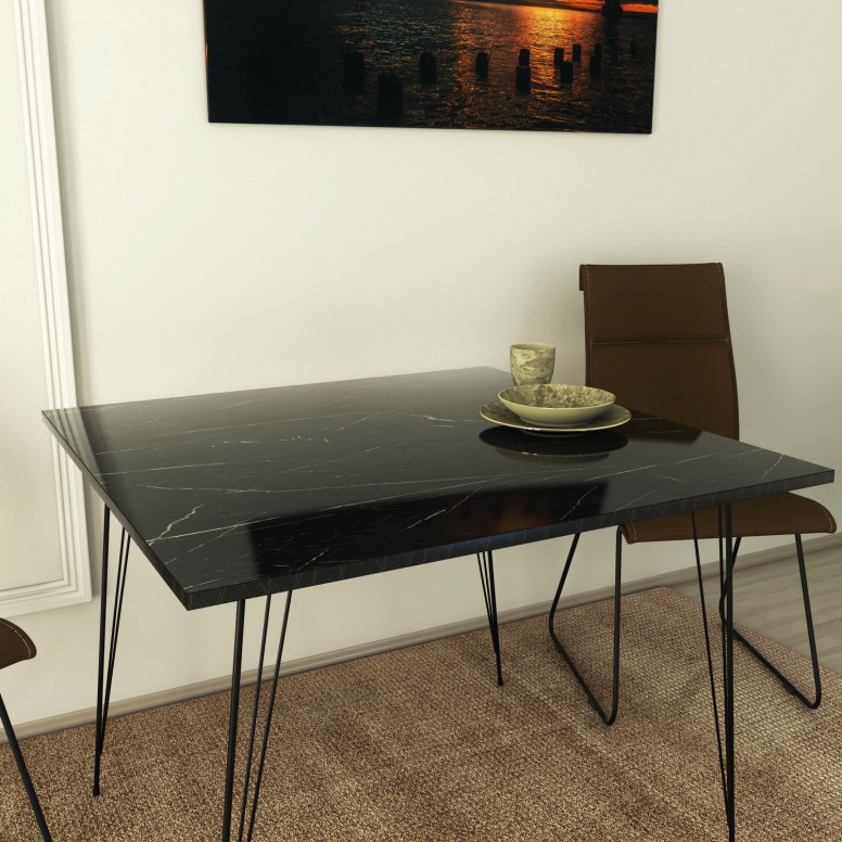 Masa Model Gordon, 90x90x75 cm, Negru/Negru marmorat Masa Model Gordon, 90x90x75 cm, Negru/Negru marmorat
