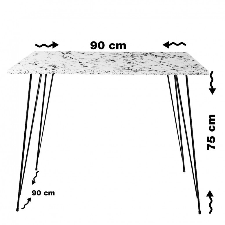 Masa Model Gordon, 90x90x75 cm, Negru/Negru marmorat Masa Model Gordon, 90x90x75 cm, Negru/Negru marmorat
