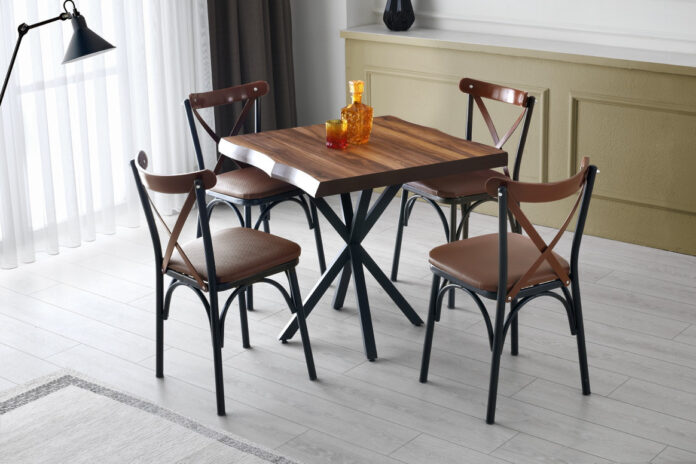 Masa Model Kellan, 80x80x75 cm, Nuc/Negru Masa Model Kellan, 80x80x75 cm, Nuc/Negru