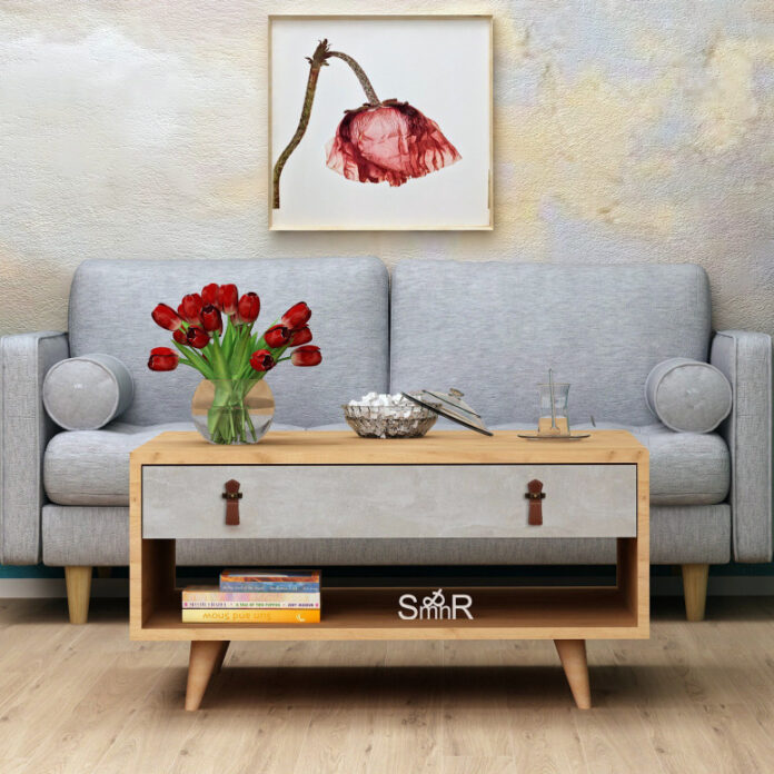 Masuta de Cafea Model Alfaro, 80x80x40 cm, Natural/Gri Inchis Masuta de Cafea Model Alfaro, 80x80x40 cm, Natural/Gri Inchis